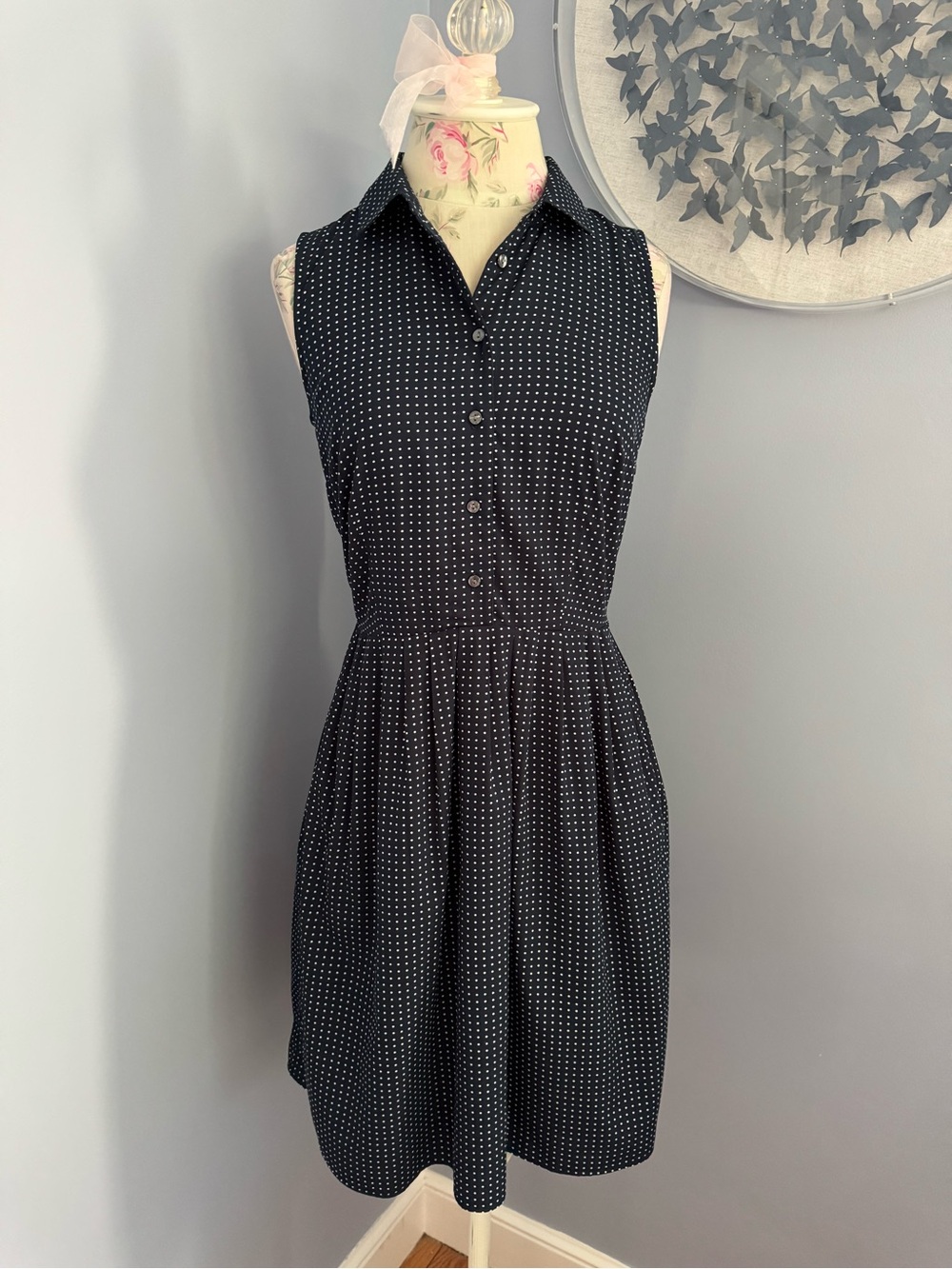 Tommy Hilfiger Navy Polka Dot Sleeveless Shirt Dress